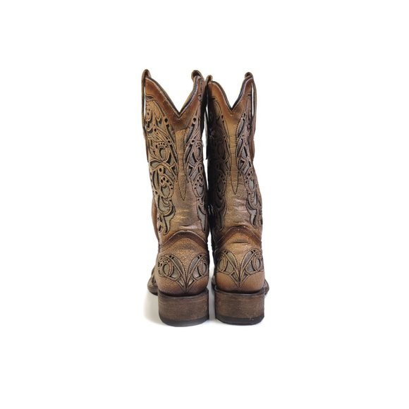 CORRAL Cowboy Square Toe Western Boots Antiqued Tan Metallic Inlay Women… - Picture 6 of 11